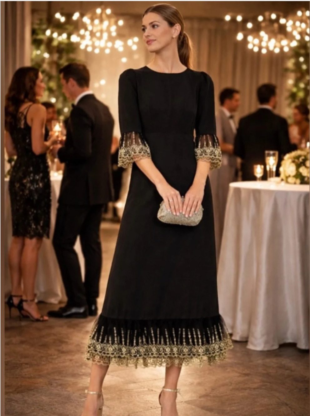 Pomander Place Tuckernuck Lillith Maxi Dress XXL Black Gold Lace NWT Gala Party